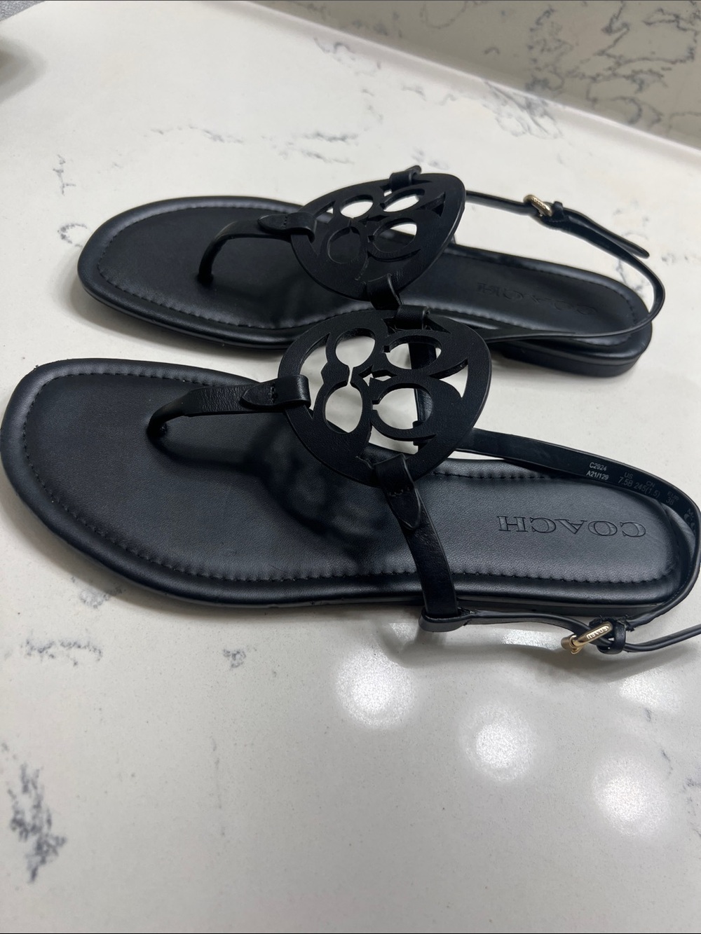 Coach Black Signature Circle Thong Sandals - Picture 7 of 10